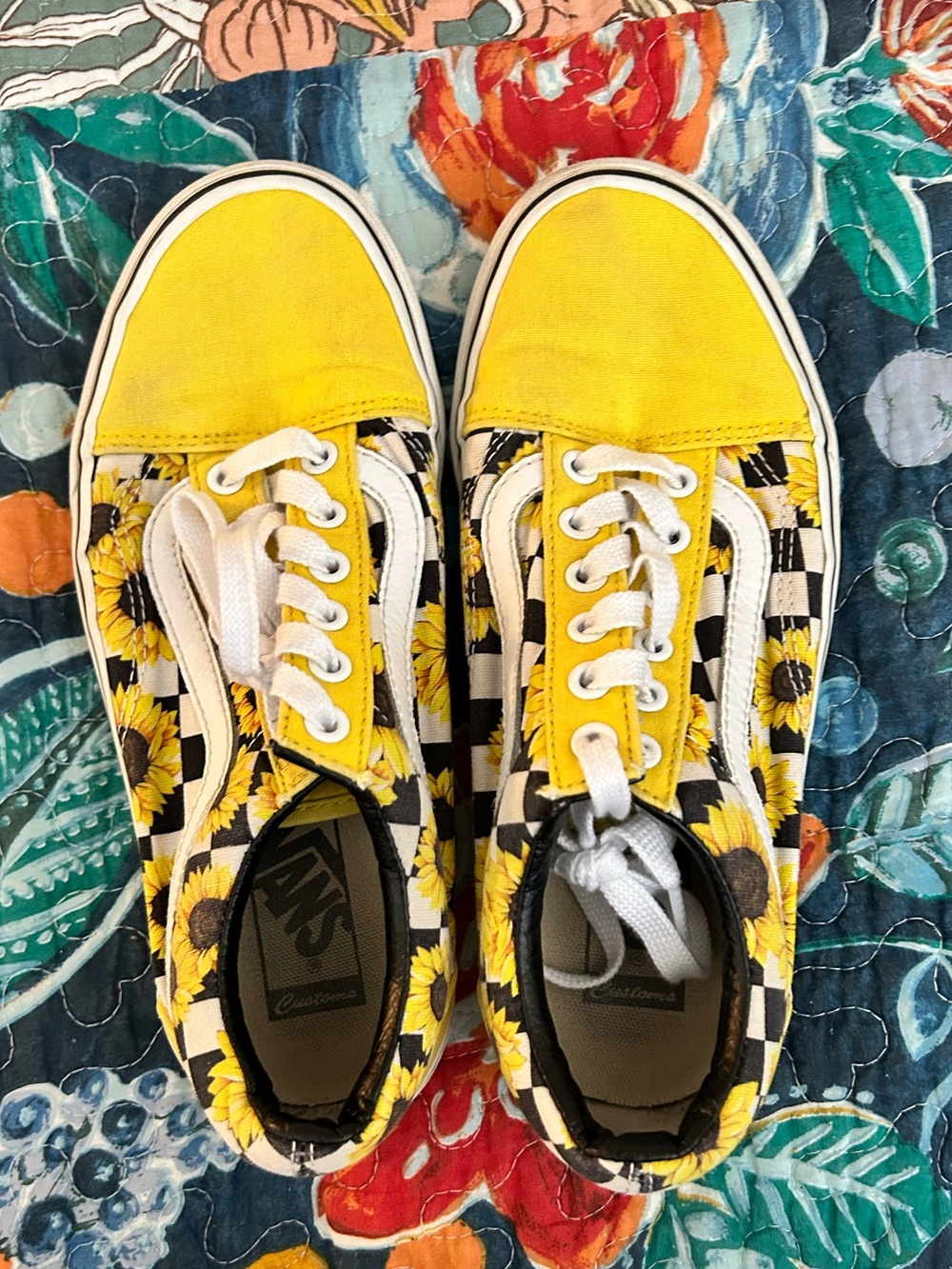Vans Yellow Sunflower Checkerboard Low Top Sneakers